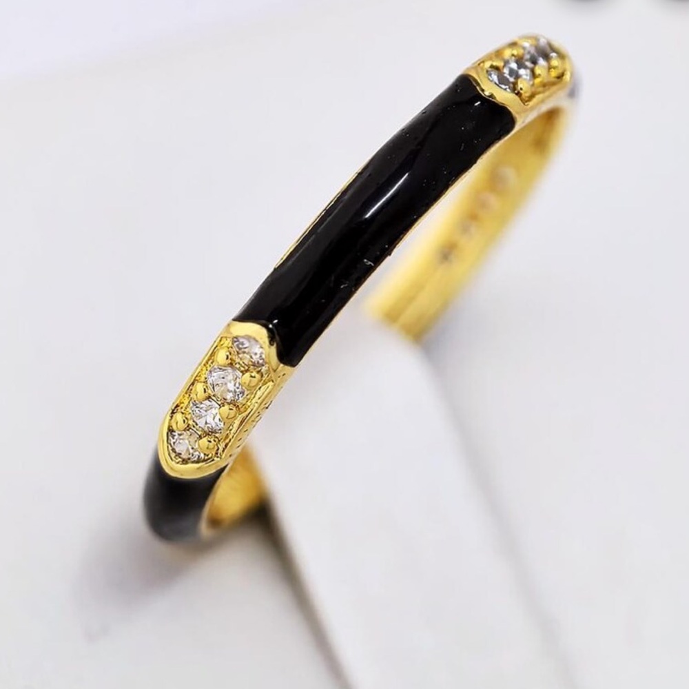 Pandora Black and Gold Enamel Ring with Crystal Accents